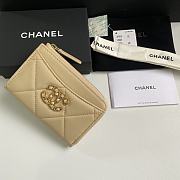 CHANEL 7-shaped large square single-pull card beige bag 12*7.5*2.5cm - 1