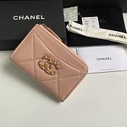 CHANEL 7-shaped large square single-pull card pink bag 12*7.5*2.5cm - 1