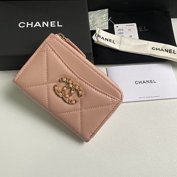 CHANEL 7-shaped large square single-pull card pink bag 12*7.5*2.5cm