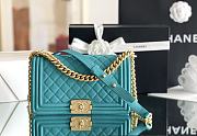 Chanel Leboy Diamond Washed Fetal Cow Sesame Pattern Medium Lake Green Bag 25x14.5x8cm - 1