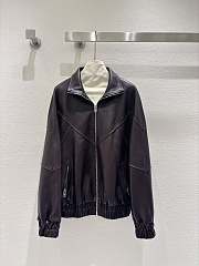 AC lapel leather brown jacket - 1