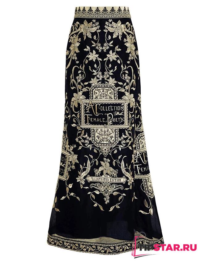 Australian Zimmermann autumn high waist embroidered silk linen black and gold skirt - 1