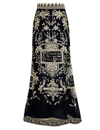 Australian Zimmermann autumn high waist embroidered silk linen black and gold skirt