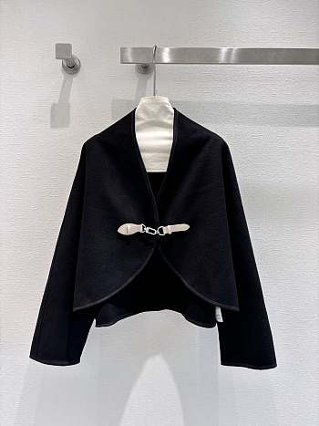 LV V-neck irregular metal leather buckle wool cape  