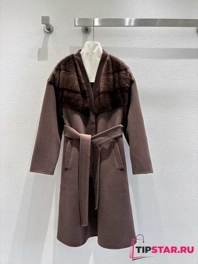 Belted coat in cashmere wool  - 1