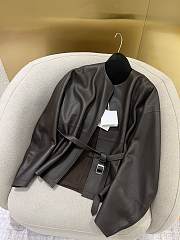 The Row round neck sickle sleeve design leather brown jacket  - 1