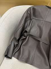 The Row round neck sickle sleeve design leather brown jacket  - 5