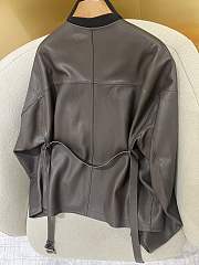 The Row round neck sickle sleeve design leather brown jacket  - 4