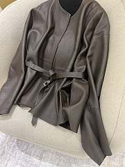 The Row round neck sickle sleeve design leather brown jacket  - 3