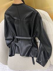 The Row round neck sickle sleeve design leather black jacket - 6