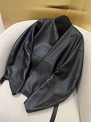 The Row round neck sickle sleeve design leather black jacket - 4