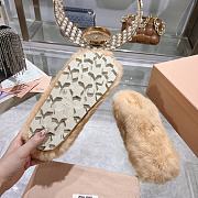 Miu Miu wool half-slip mules closed toe fur beige slippers - 4