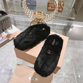 Miu Miu wool half-slip mules closed toe fur black slippers