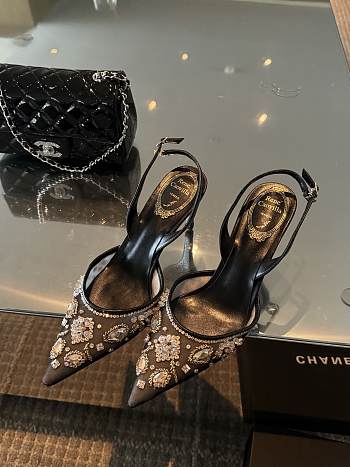 RENE CAOVILLA 24 new gem rhinestone black high heels 