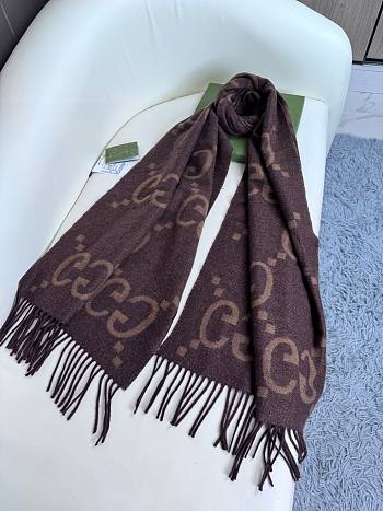 Gucci Big G tassel jacquard tassel brown scarf 