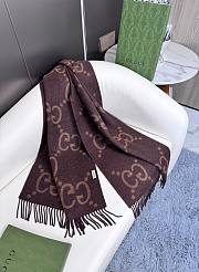 Gucci Big G tassel jacquard tassel brown scarf  - 6