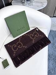 Gucci Big G tassel jacquard tassel brown scarf  - 4