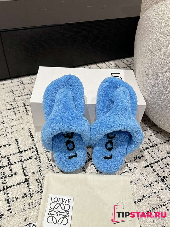 Loewe Soft Lambswool Angled Blue Slippers - 1