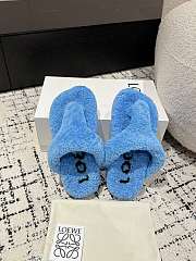 Loewe Soft Lambswool Angled Blue Slippers - 1