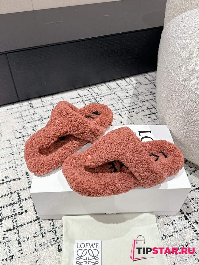 Loewe Soft Lambswool Angled Dark Orange Slippers - 1