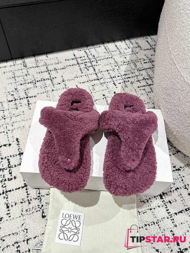 Loewe Soft Lambswool Angled Dark Purpul Slippers - 1