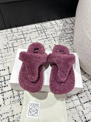 Loewe Soft Lambswool Angled Dark Purpul Slippers