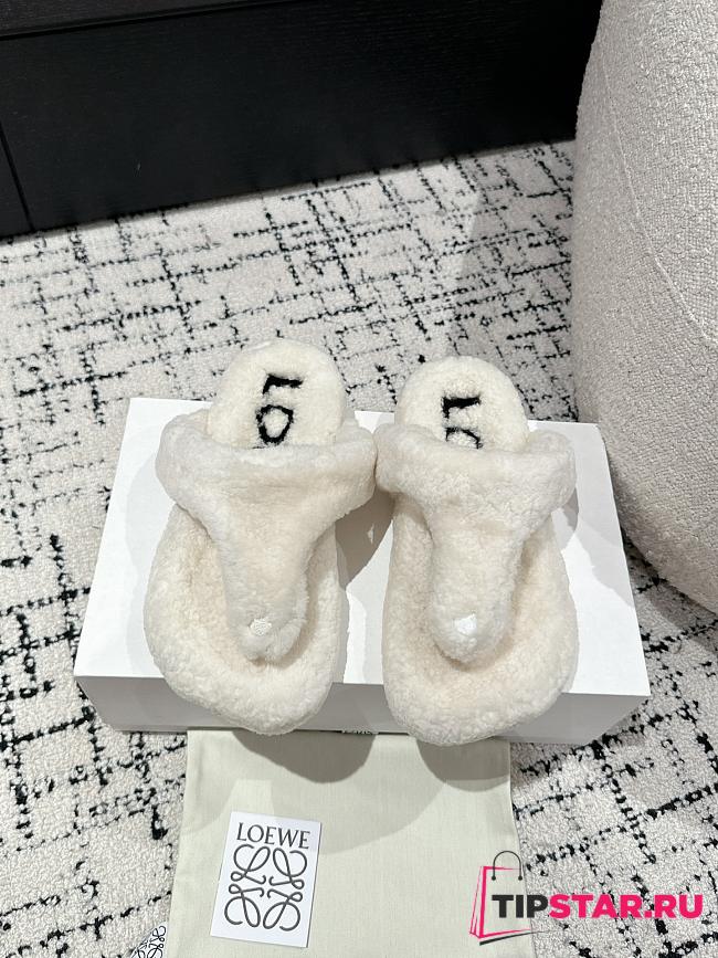 Loewe Soft Lambswool Angled White Slippers - 1