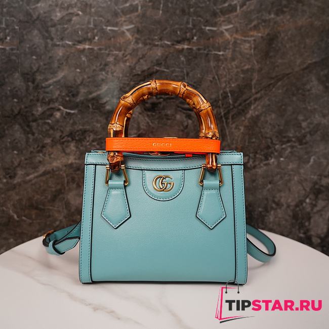 Gucci Diana Bamboo Mini Tote Bag Emerald Light Blue Bag 20*16*10cm - 1