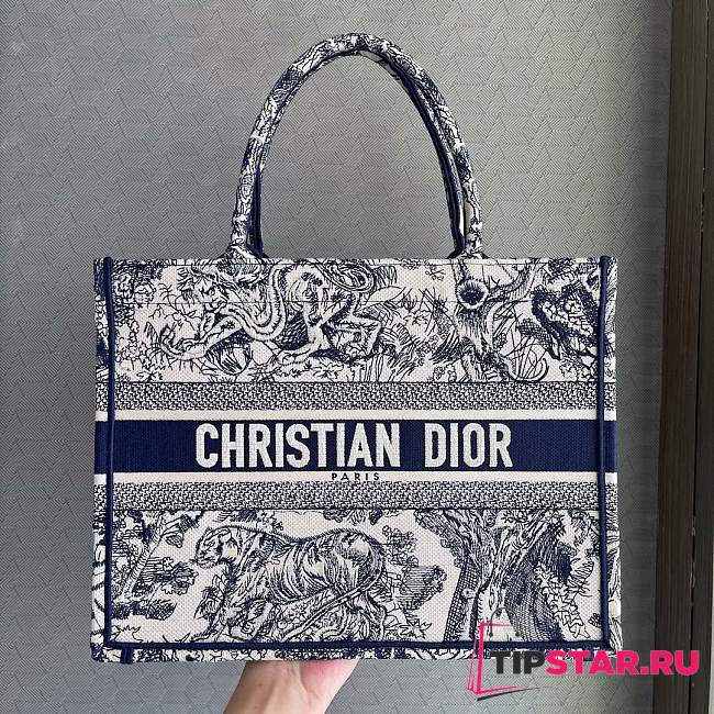  Dior Book Tote Shopping Bag Blue Tiger Medium 36.5cm - 1