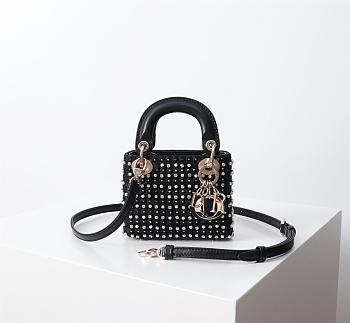 Dior Lady Mini Micro Light Gold Metal Charms Black Bag 12 x 10.2 x 5 cm