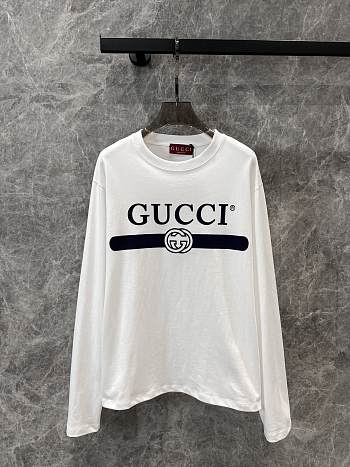 Gucci Letter Print Round Navy Neck Long-sleeved T-shirt