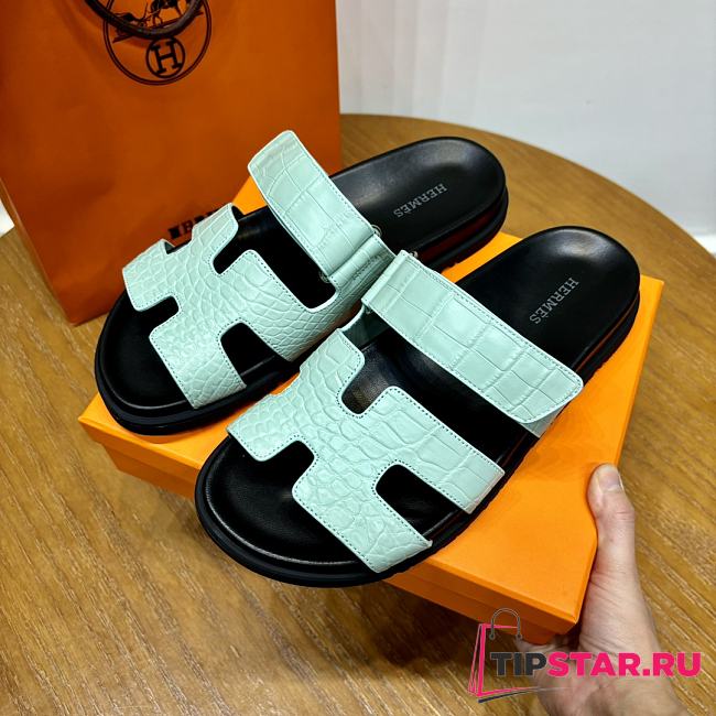  Hermes fesh mint crocodile leather shoes - 1