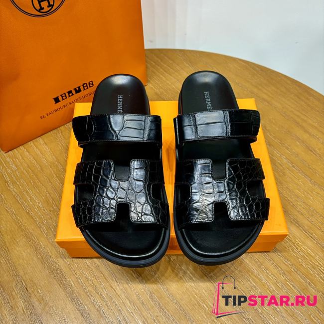 Hermes black crocodile leather shoes - 1