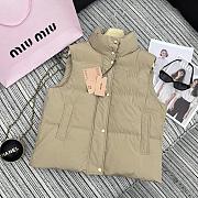 Miu Miu stand-up collar down beige vest jacket - 1