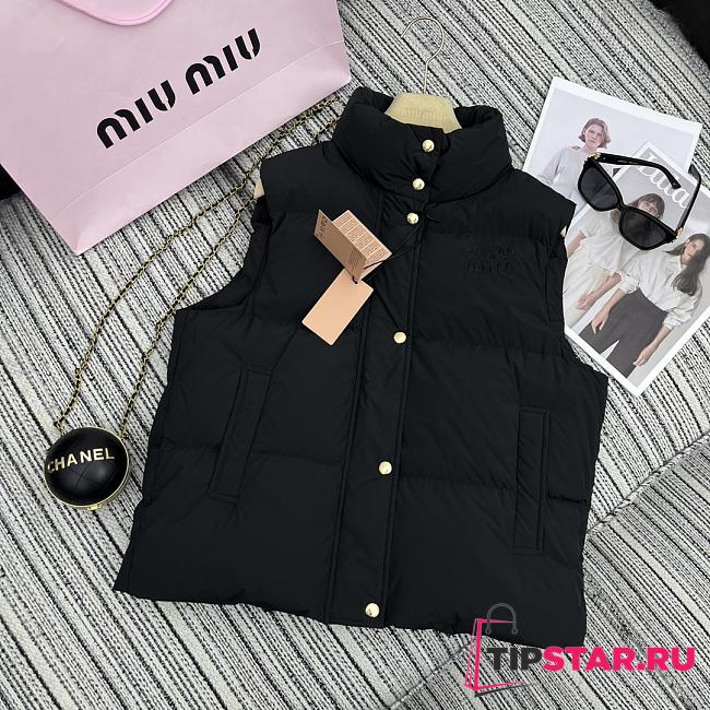 Miu Miu stand-up collar down black vest jacket - 1