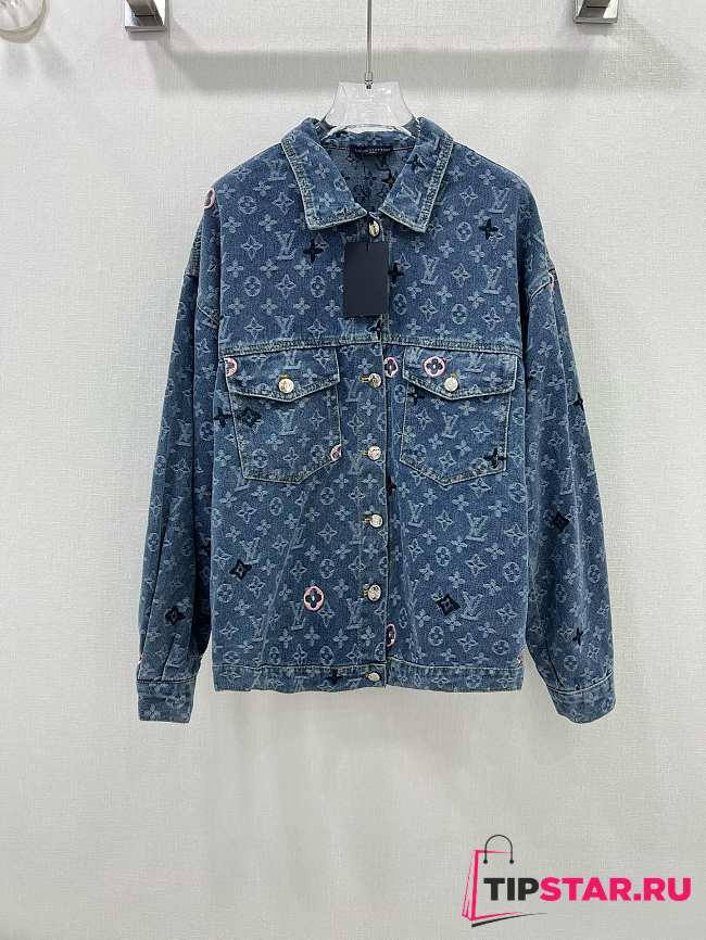 LV Monogram jacquard long-sleeved denim shirt - 1