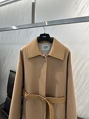 Fendi Cashmere Coat Leather Brown Collar and Belt - 2