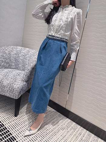 Miu Miu Girl Outfit! French elegant palace style heavy beaded denim skirt