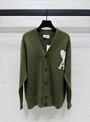 Ami Heart knitted mid-length green cardigan - 2