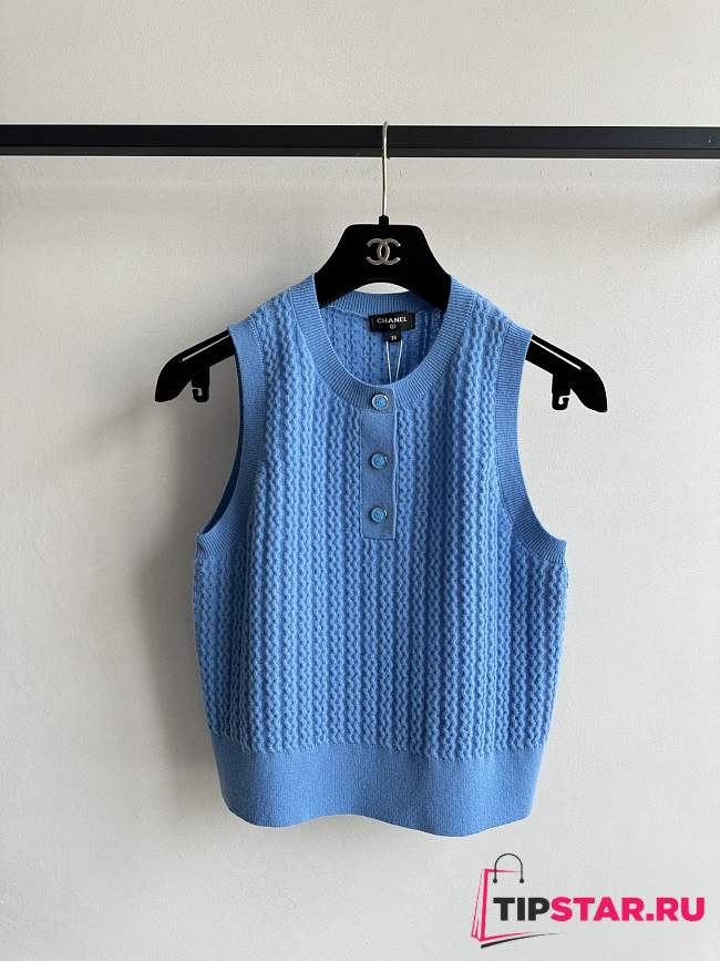 Chanel button-down knitted blue vest  - 1