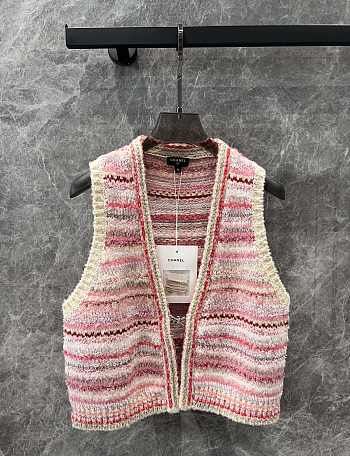 Chanel pink striped knitted vest 