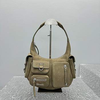 Blumarine Frosted Khaki Green Motorcycle Underarm Bag 28x10x18cm