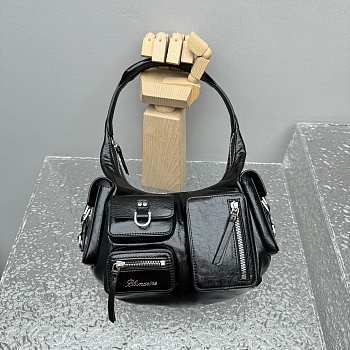 Blumarine Oil Wax Black Motorcycle Underarm Bag 28x10x18cm