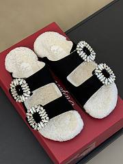 Roger Vivier Diamond Buckle Wool Black Slippers  - 1