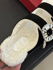 Roger Vivier Diamond Buckle Wool Black Slippers  - 5