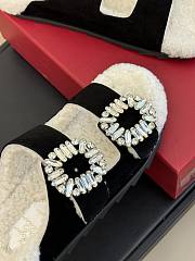 Roger Vivier Diamond Buckle Wool Black Slippers  - 4