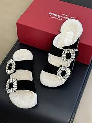 Roger Vivier Diamond Buckle Wool Black Slippers  - 3