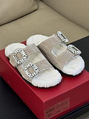 Roger Vivier Diamond Buckle Wool Beige Slippers  - 1