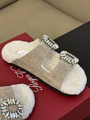 Roger Vivier Diamond Buckle Wool Beige Slippers  - 6