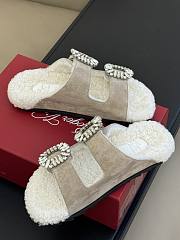 Roger Vivier Diamond Buckle Wool Beige Slippers  - 3